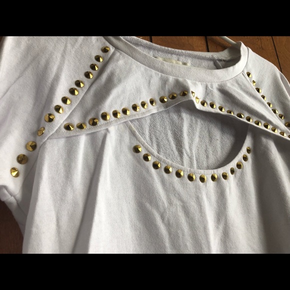 Nicki Minaj Blouse Cut Out Sweatshirt Top Gold Studded Sz L EUC - Picture 3 of 8